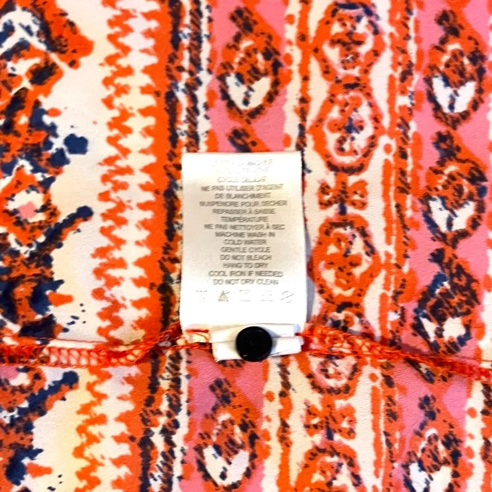 Fleur‎ Bleue Orange Boho Print Sleeveless Blouse Size Large Split Neck Top - Picture 5 of 5
